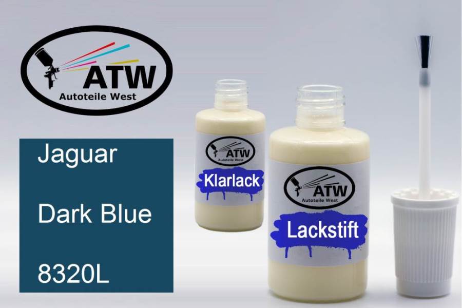 Jaguar, Dark Blue, 8320L: 20ml Lackstift + 20ml Klarlack - Set, von ATW Autoteile West.